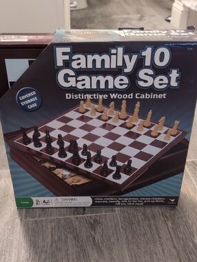 10 Game Set - Dark Brown & Cream Wood Cabinet